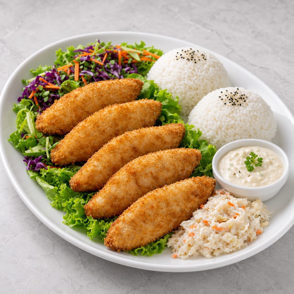 Crispy Breaded Fish With Mixed Veg (Lunch & Dinner).