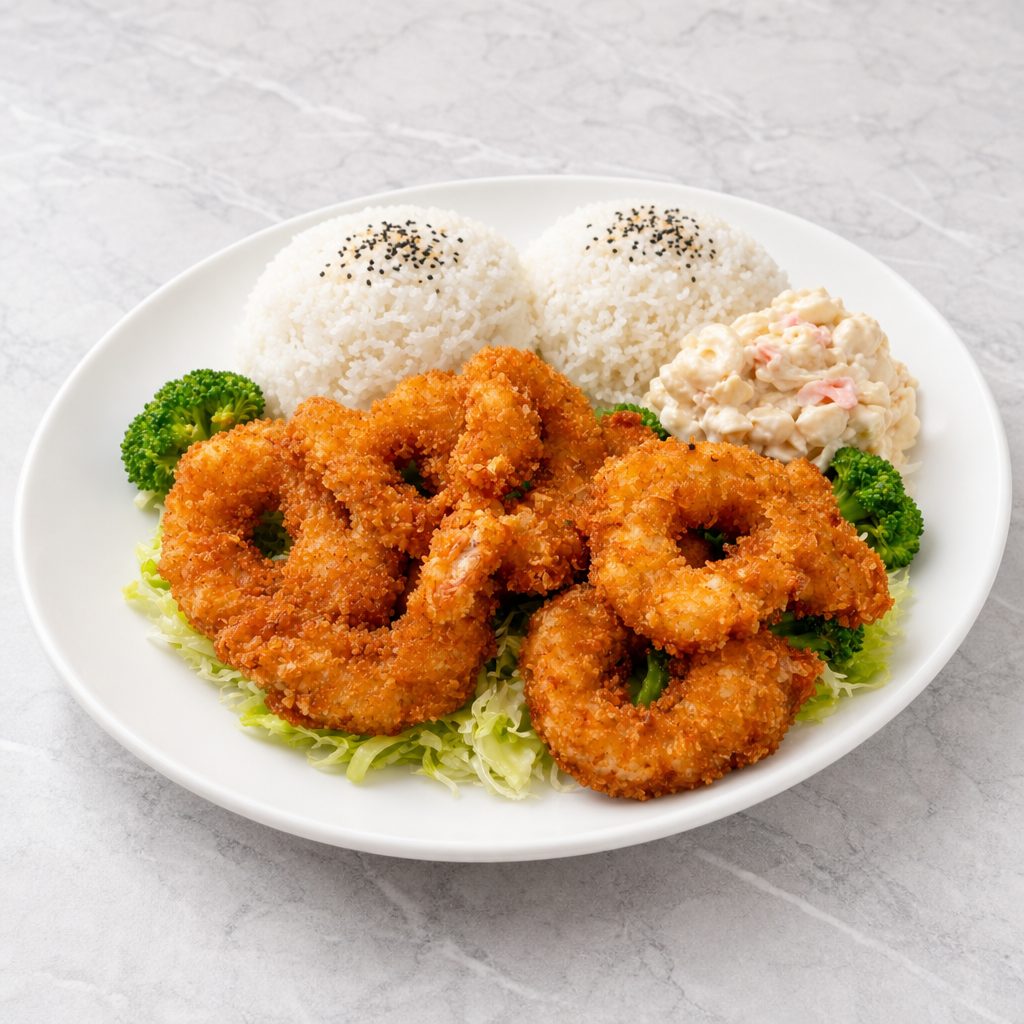 3.Crispy Breaded Shrimps With Mixed Vegetable (Lunch & Dinner).